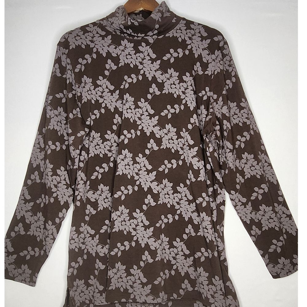 Land's End Women's Lightweight Jersey Long Sleeve Turtleneck 1X 16-18 Brown